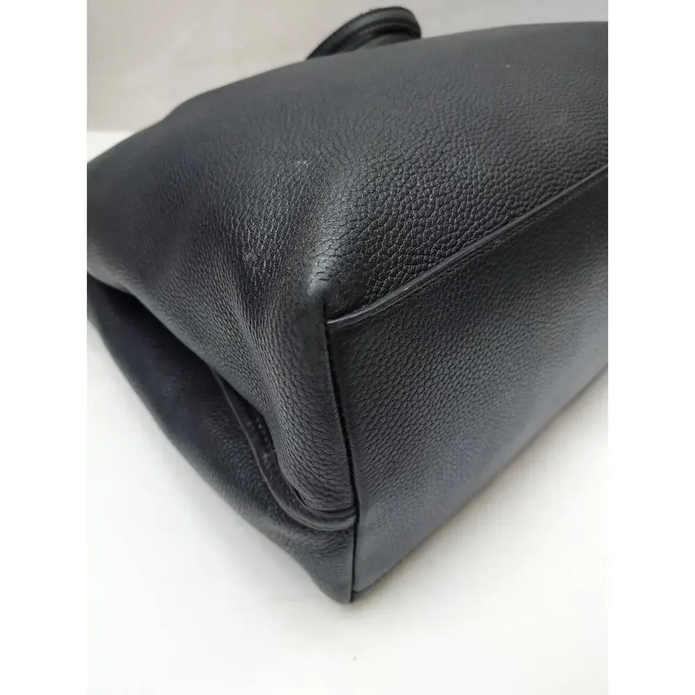 Tory Burch Black Pebbled Leather Chain Double Handles Tote Bag